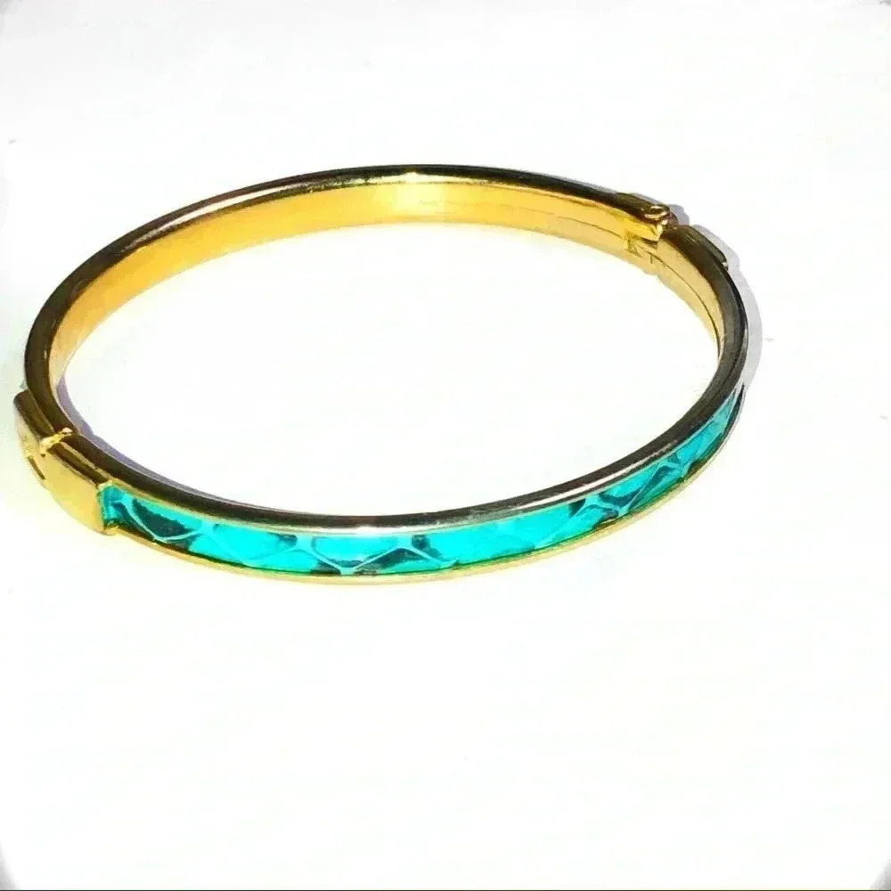 3/$25 Vintage Turquoise Enamel Golden Hinged Bracelet